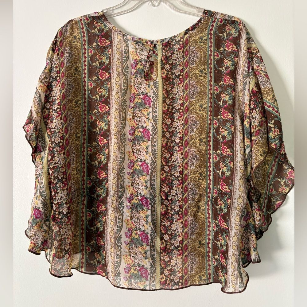 Paisley Chiffon Sheer Flutter Blouse M Ditsy Floral Y2K Boho Festival Cottage - Picture 7 of 12